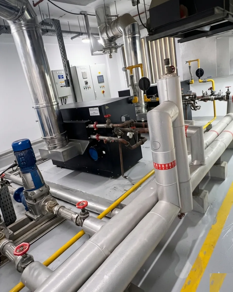 Boiler and heat exchanger plant room installation