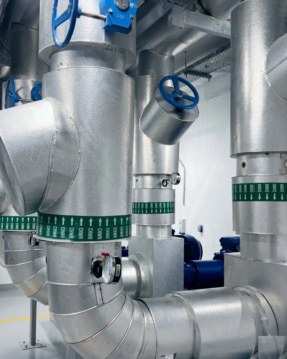 Insulated chilled water risers and valve assemblies