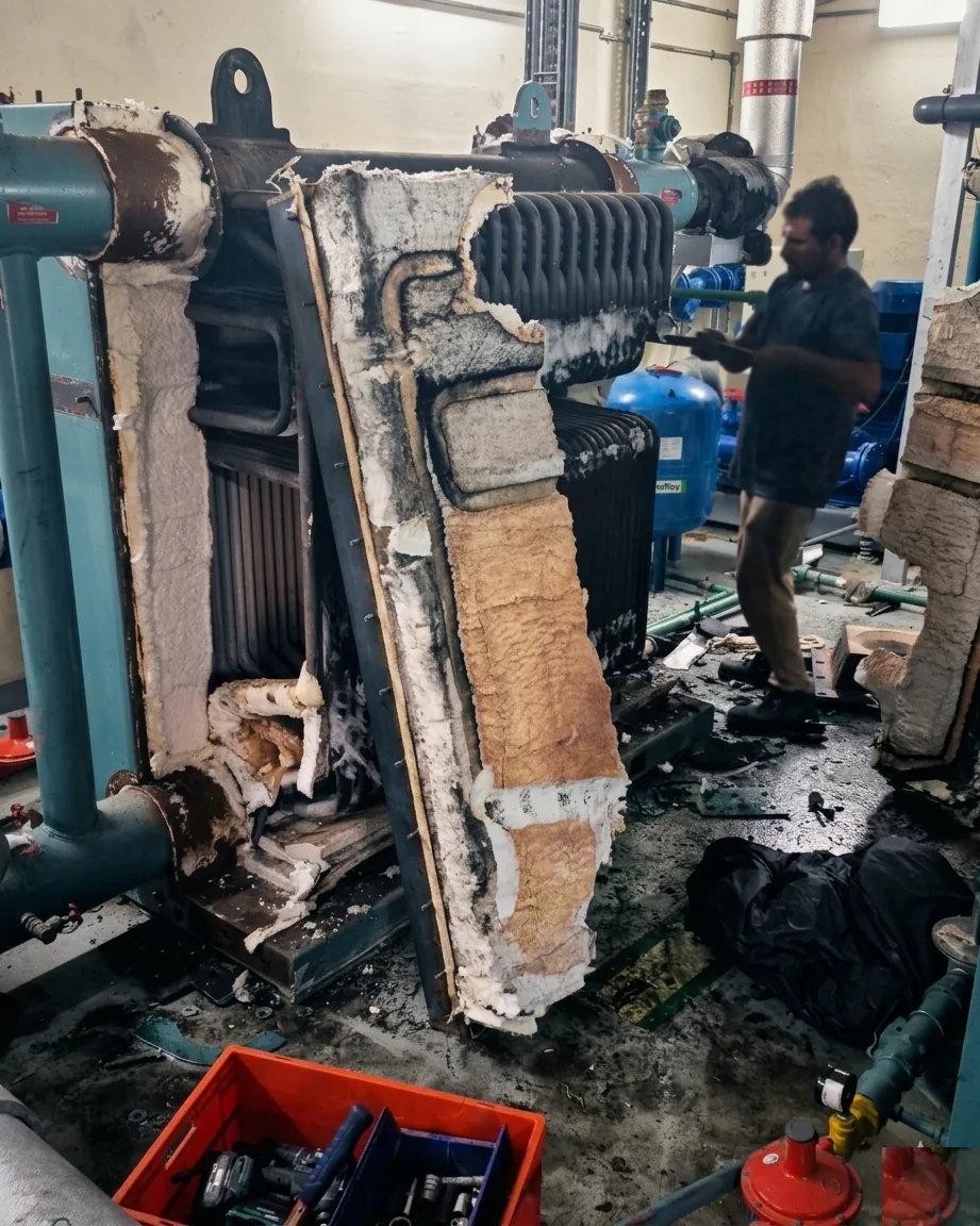 Heat exchanger maintenance during a plant room service visit