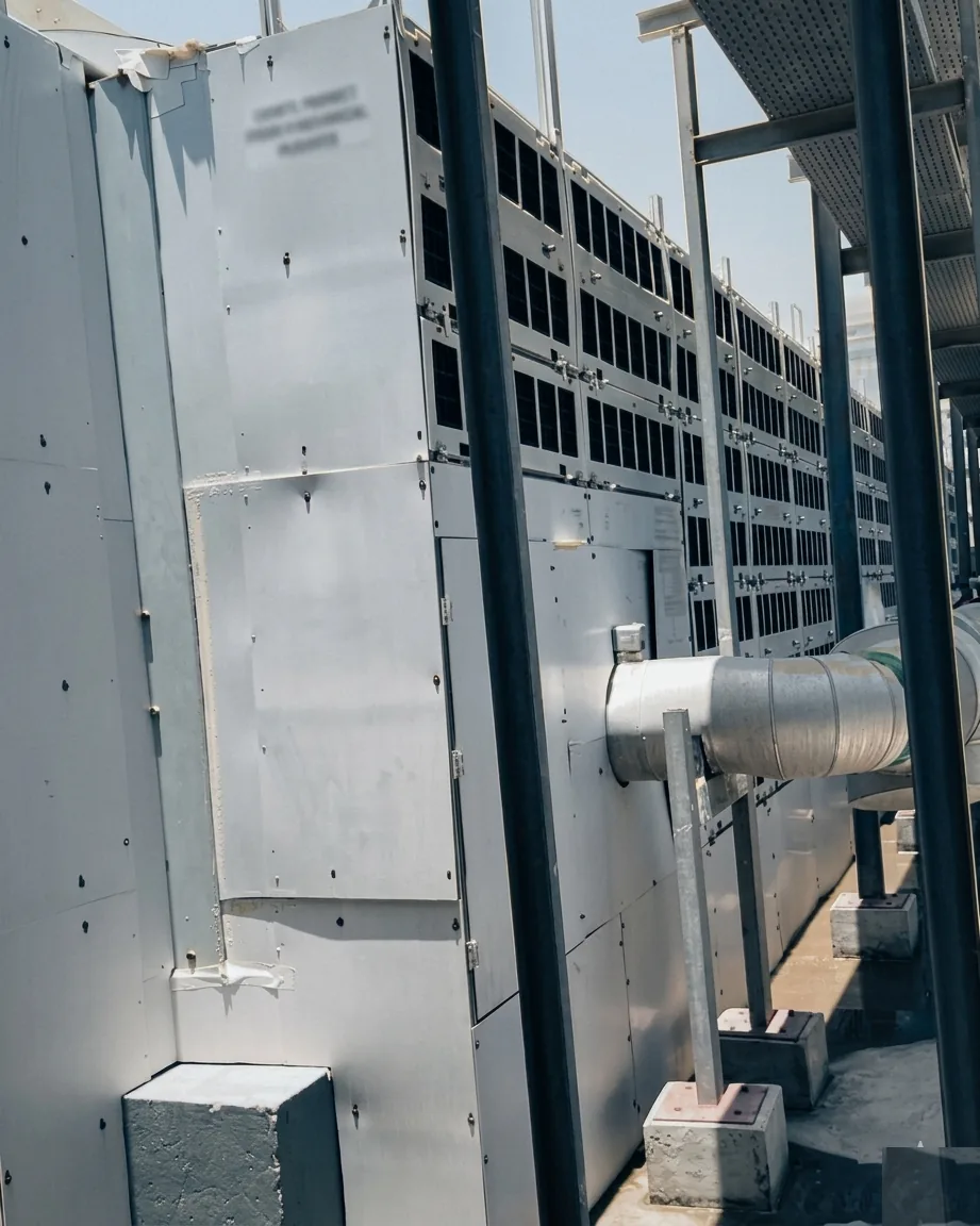 Rooftop air handling unit during maintenance
